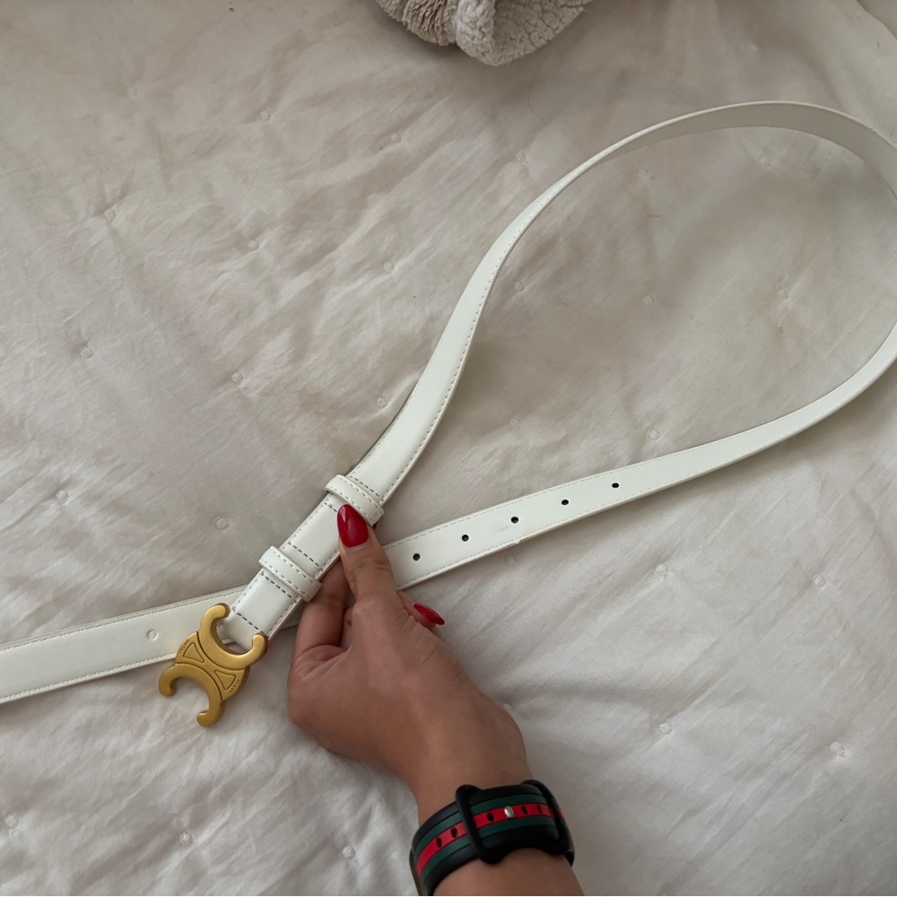 Celine White Belt with Gold Accent